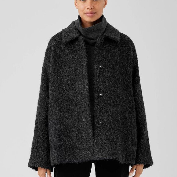 Eileen Fisher NWT s. L Alpaca Boucle Classic Collar Short Coat - Picture 2 of 6